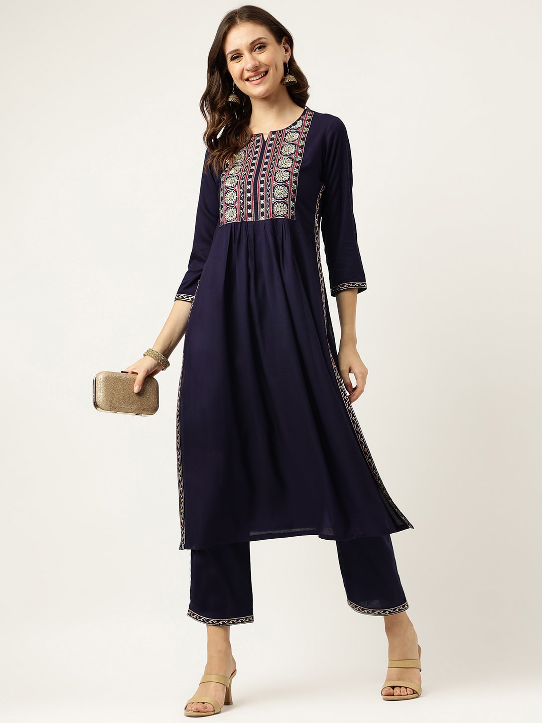 Ashlee Women Ethnic Motifs Embroidered Regular Straight Kurta With Trousers, Navy blue
Ashlee Women Ethnic Motifs Embroidered Regular Straight Kurta With Trousers, Navy blue