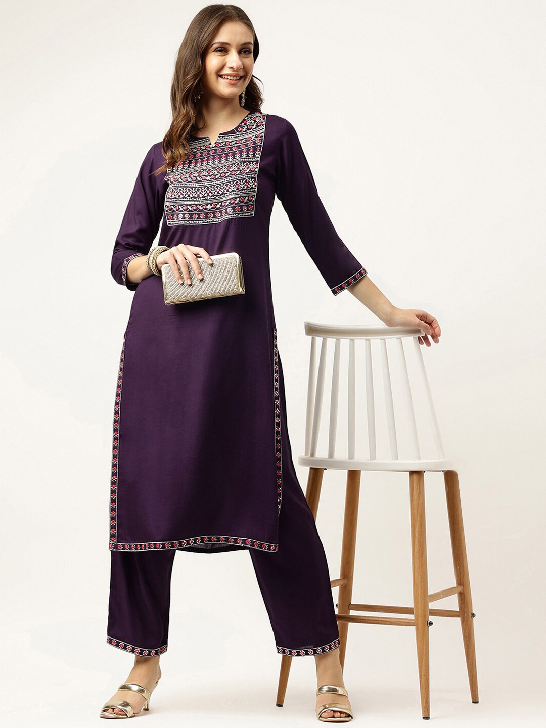 Ashlee Women Ethnic Motifs Embroidered Regular Straight Kurta With Trousers, Purple
Ashlee Women Ethnic Motifs Embroidered Regular Straight Kurta With Trousers, Purple