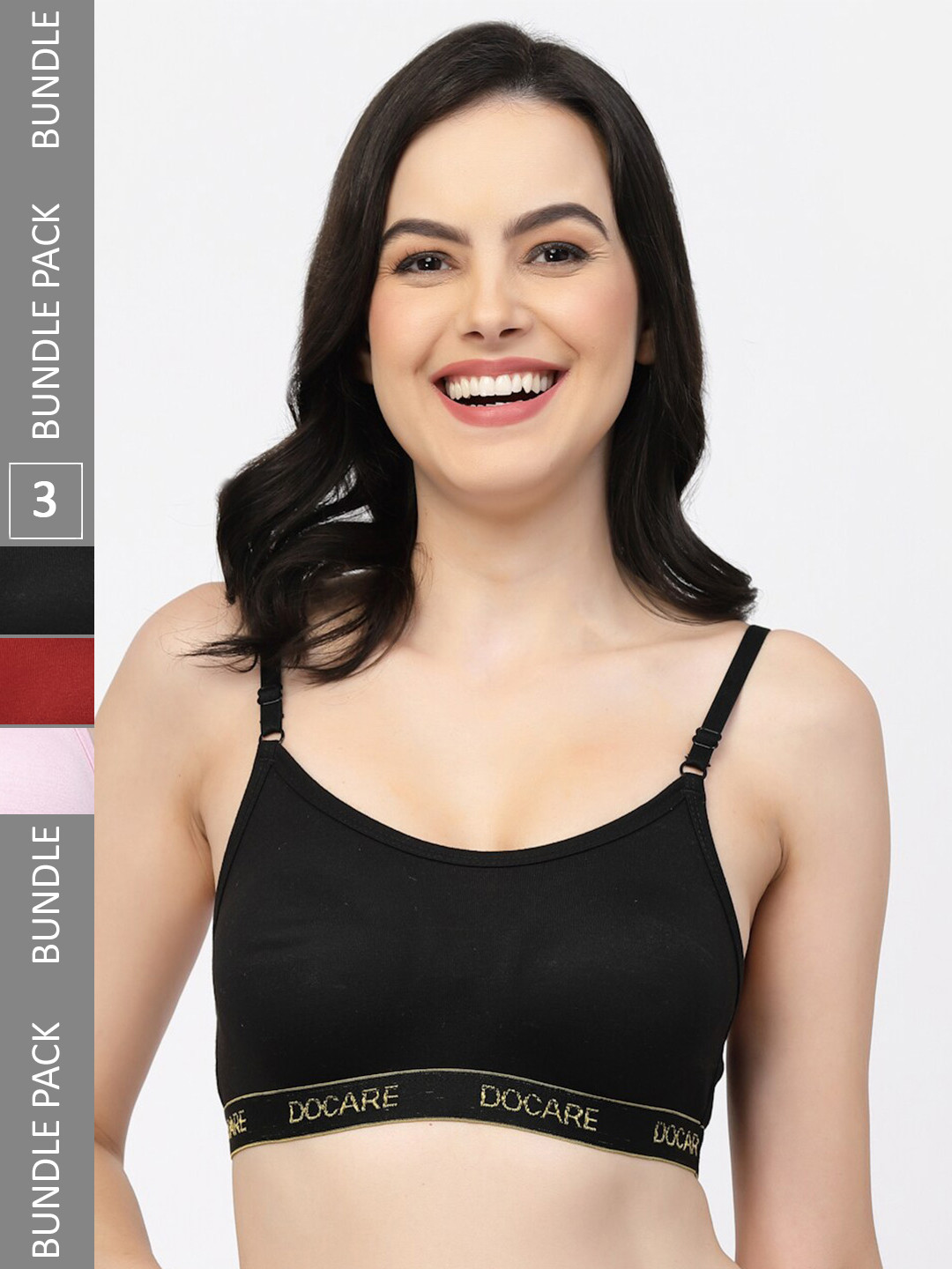 Docare Pack of 3 Full Coverage All Day Comfort Seamless Cotton Workout Bra, Black
Docare Pack of 3 Full Coverage All Day Comfort Seamless Cotton Workout Bra, Black