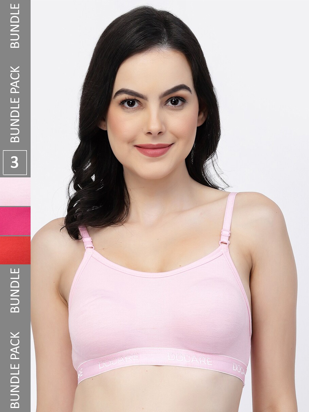 Docare Pack Of 3 Non-Wired Non-Padded All Day Comfort Seamless Cotton T-Shirt Sports Bra, Pink
Docare Pack Of 3 Non-Wired Non-Padded All Day Comfort Seamless Cotton T-Shirt Sports Bra, Pink
