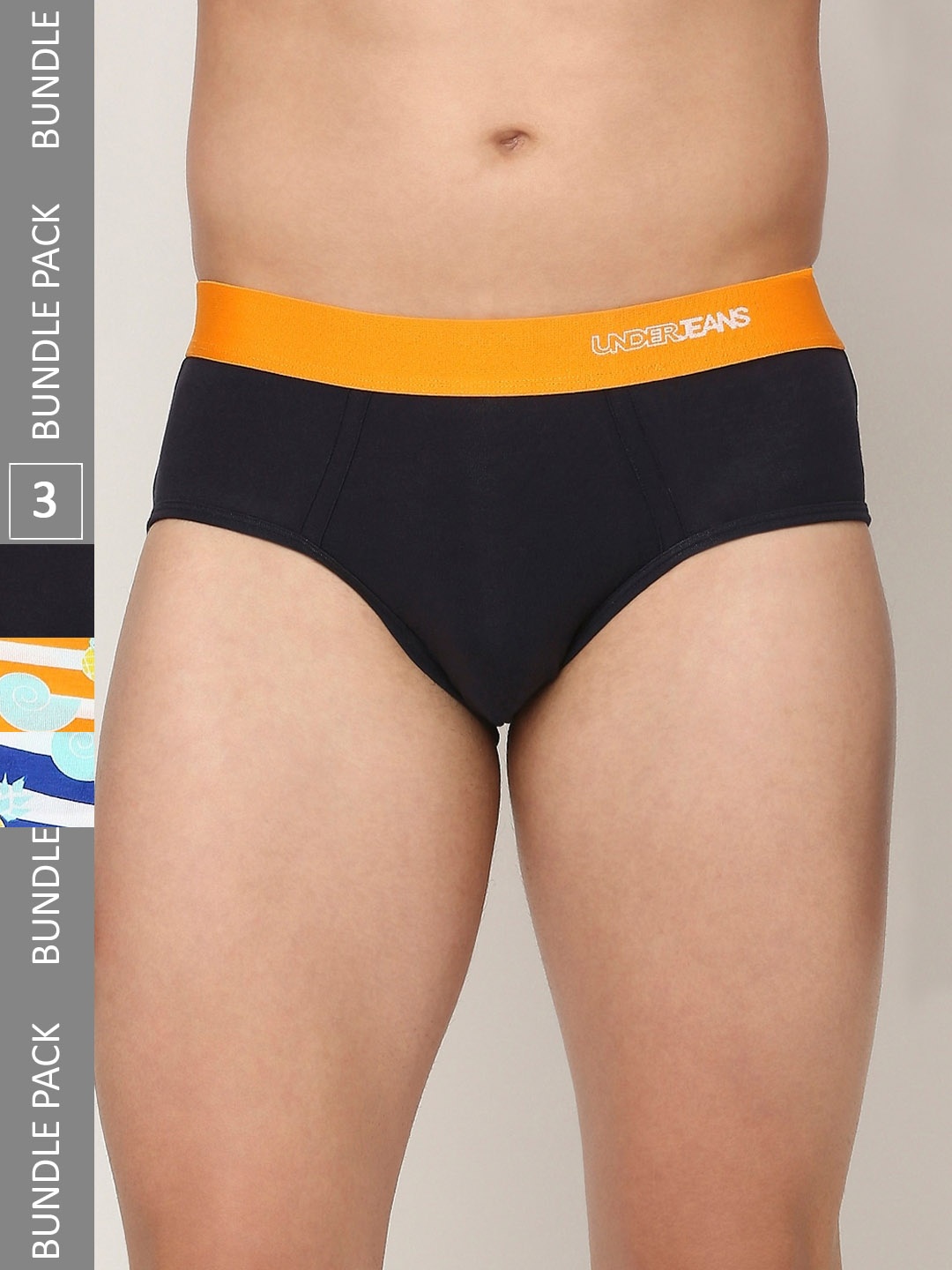 UnderJeans by Spykar Men Pack Of 3 Assorted Low-Rise Basic Briefs UJNPBP047ORGBLUENAVY
UnderJeans by Spykar Men Pack Of 3 Assorted Low-Rise Basic Briefs UJNPBP047ORGBLUENAVY