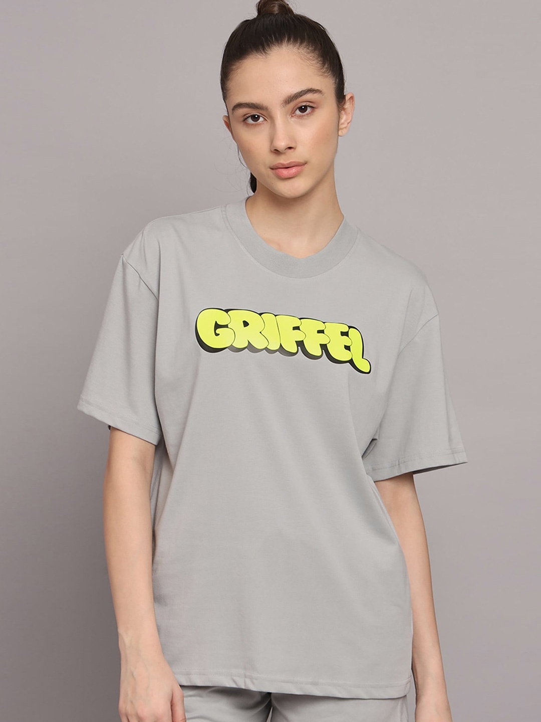 GRIFFEL Typography Printed Drop Shoulder Sleeves Cotton Oversized T-shirt, Grey melange
GRIFFEL Typography Printed Drop Shoulder Sleeves Cotton Oversized T-shirt, Grey melange