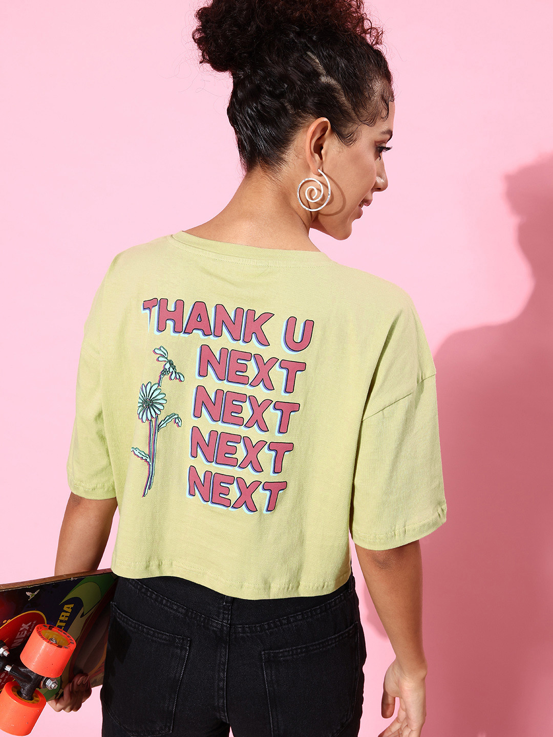 DressBerry Graphic Printed Pure Cotton Crop T-shirt, Green 
DressBerry Graphic Printed Pure Cotton Crop T-shirt, Green
