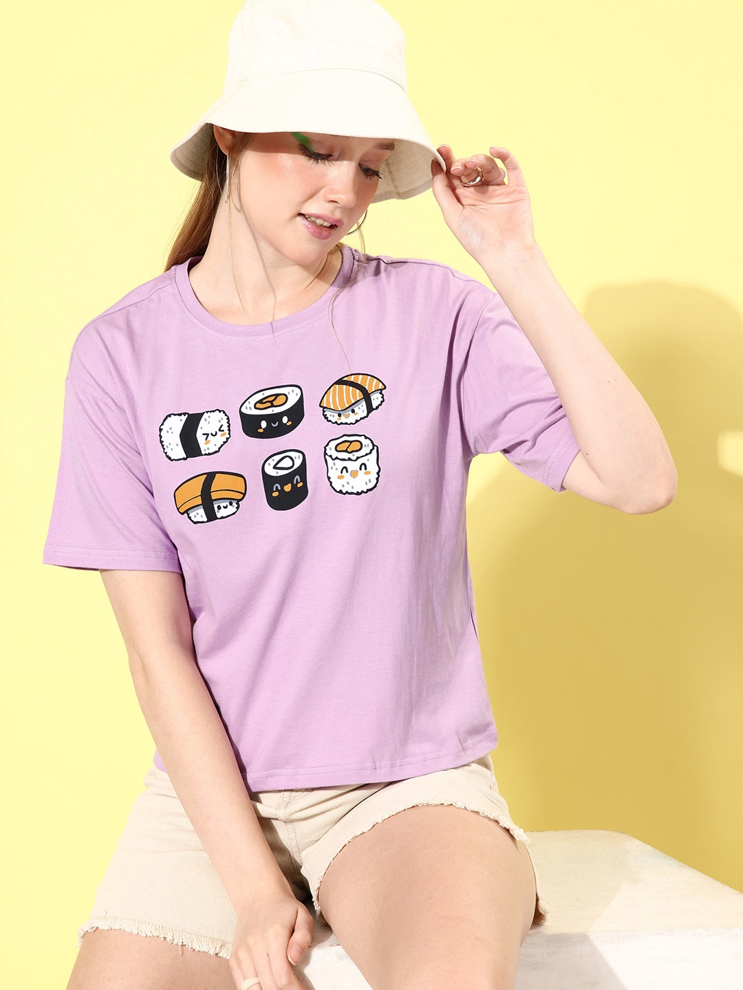 DressBerry Printed Pure Cotton T-shirt, Lavender