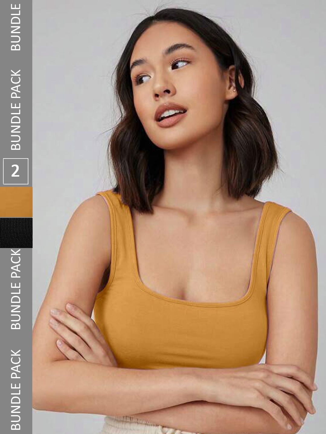 Selvia Pack Of 2 Sleeveless Fitted Crop Top, Yellow