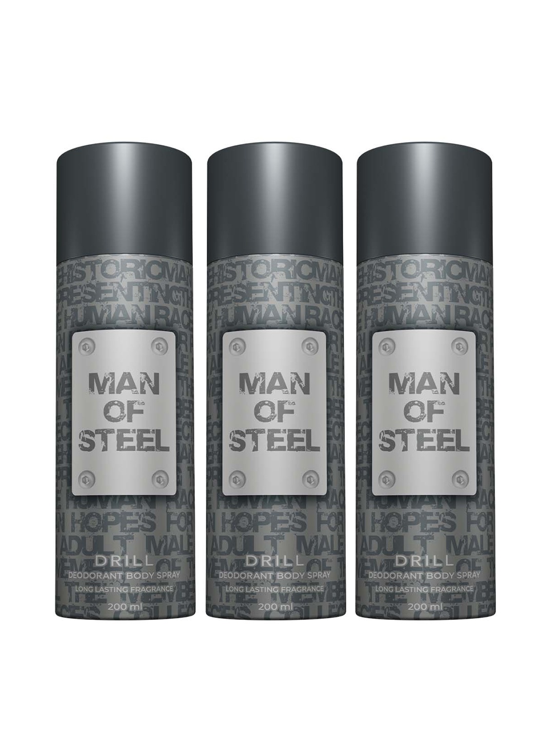 Denver Set of 3 Man Of Steel Drill Long-Lasting Deodorant Body Spray - 200ml each, Grey
Denver Set of 3 Man Of Steel Drill Long-Lasting Deodorant Body Spray - 200ml each, Grey
