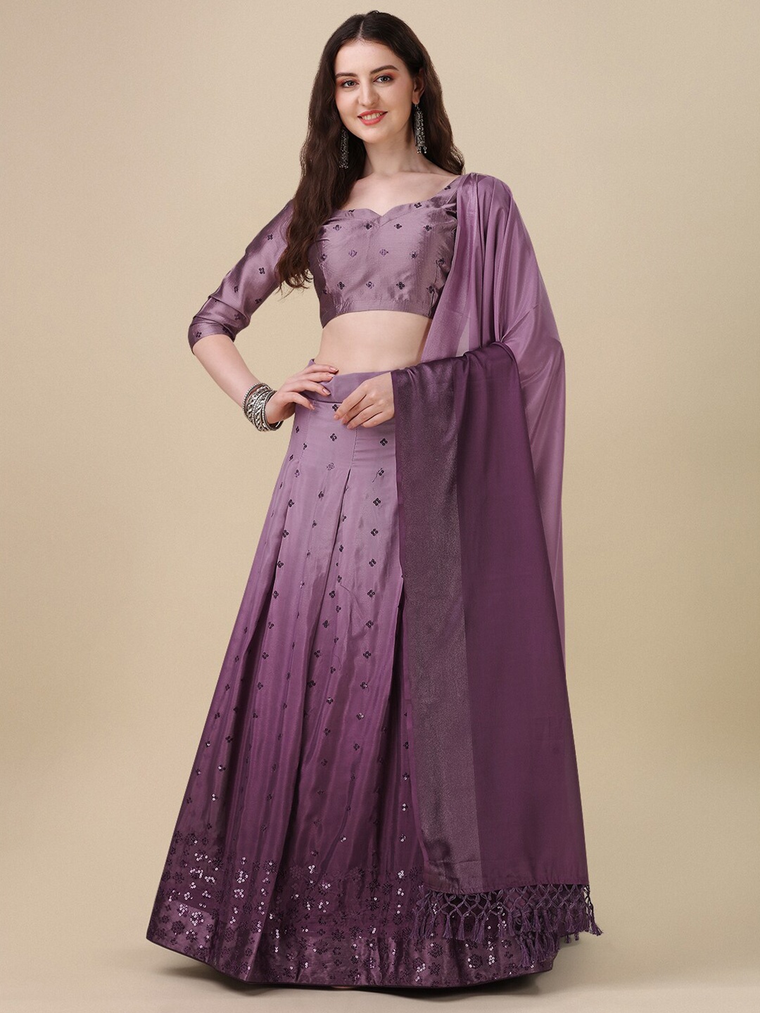 KALINI Embellished Sequinned Semi-Stitched Lehenga & Unstitched Blouse With Dupatta, Purple
KALINI Embellished Sequinned Semi-Stitched Lehenga & Unstitched Blouse With Dupatta, Purple