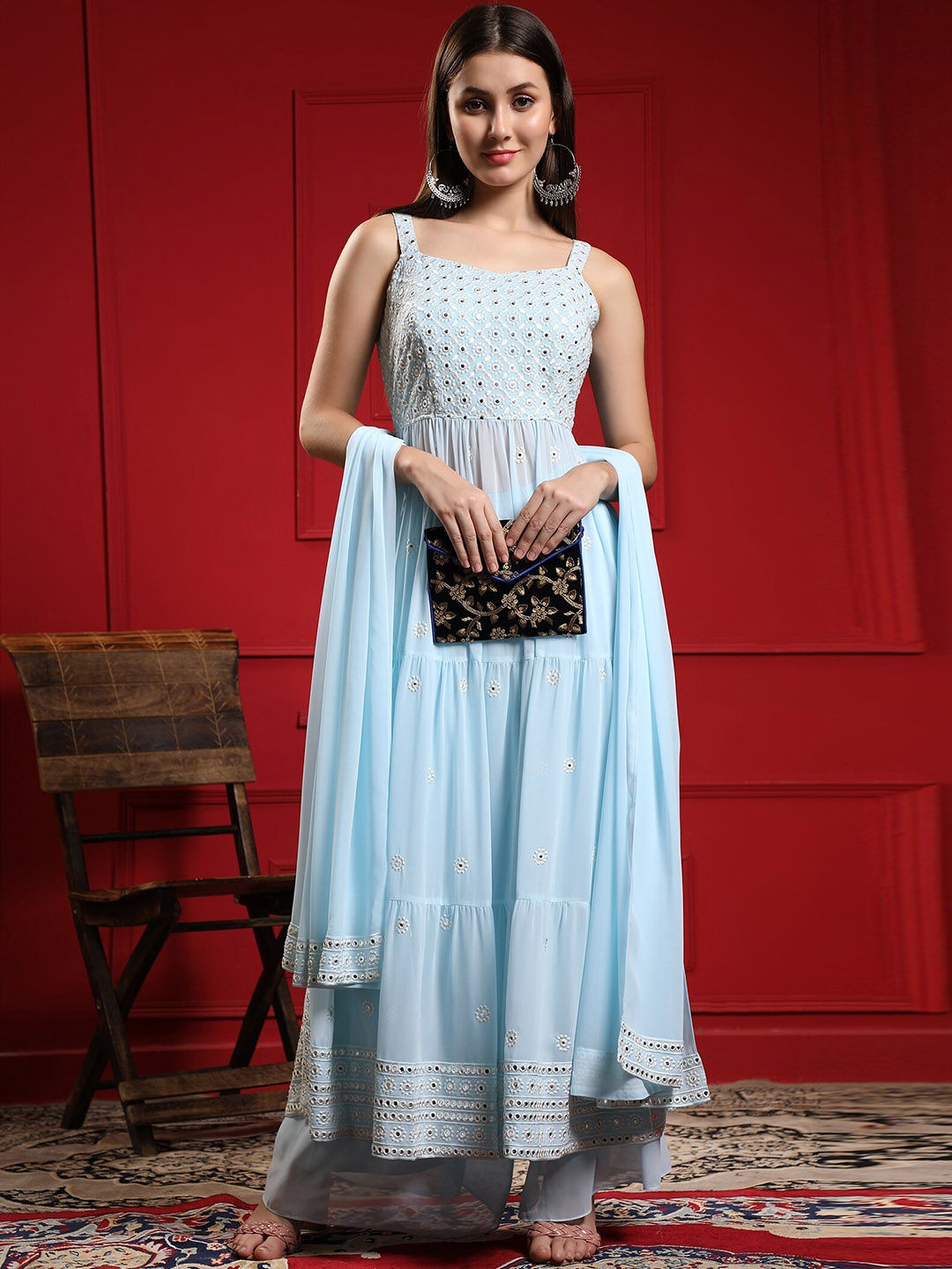 KALINI Women Blue Ethnic Motifs Embroidered Regular Mirror Work Kurta with Sharara & With Dupatta
KALINI Women Blue Ethnic Motifs Embroidered Regular Mirror Work Kurta with Sharara & With Dupatta
