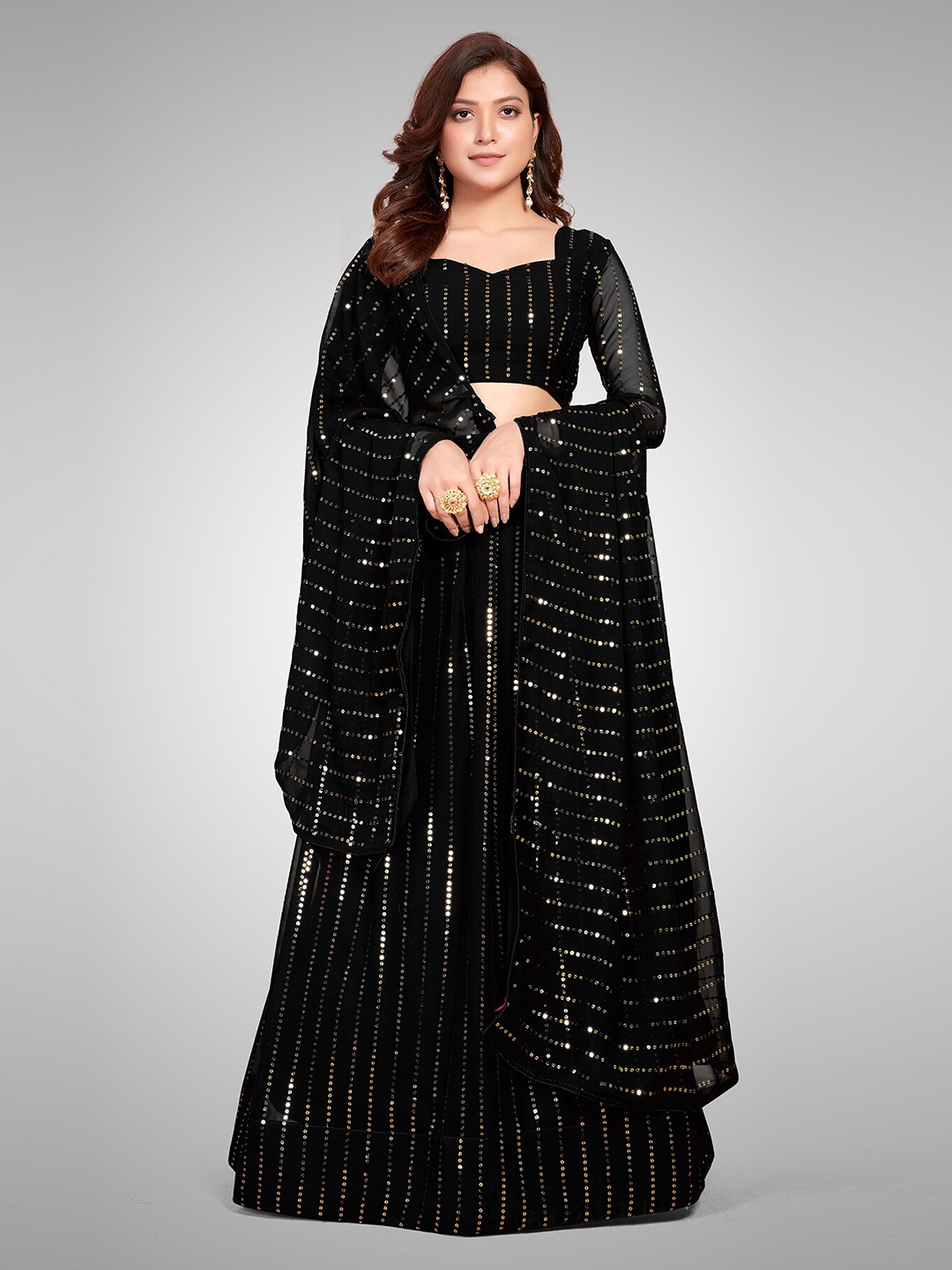 KALINI Embellished Sequinned Semi-Stitched Lehenga & Unstitched Blouse With Dupatta, Black
KALINI Embellished Sequinned Semi-Stitched Lehenga & Unstitched Blouse With Dupatta, Black