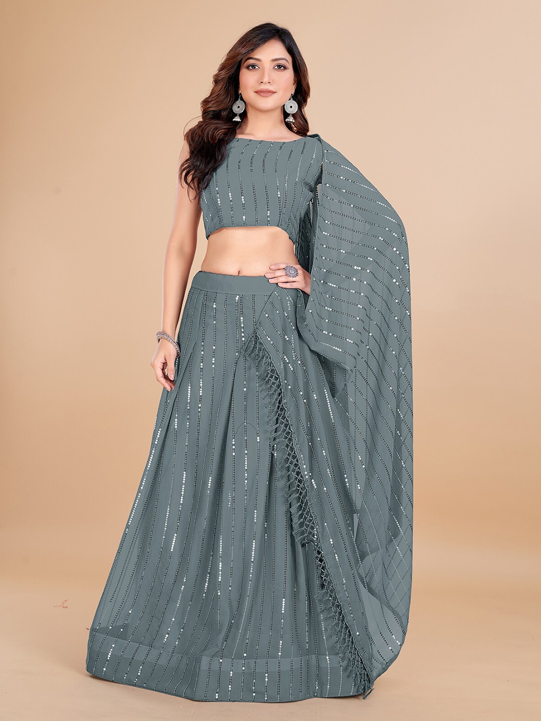 KALINI Embroidered Sequinned Semi-Stitched Lehenga & Unstitched Blouse With Dupatta, Grey
KALINI Embroidered Sequinned Semi-Stitched Lehenga & Unstitched Blouse With Dupatta, Grey