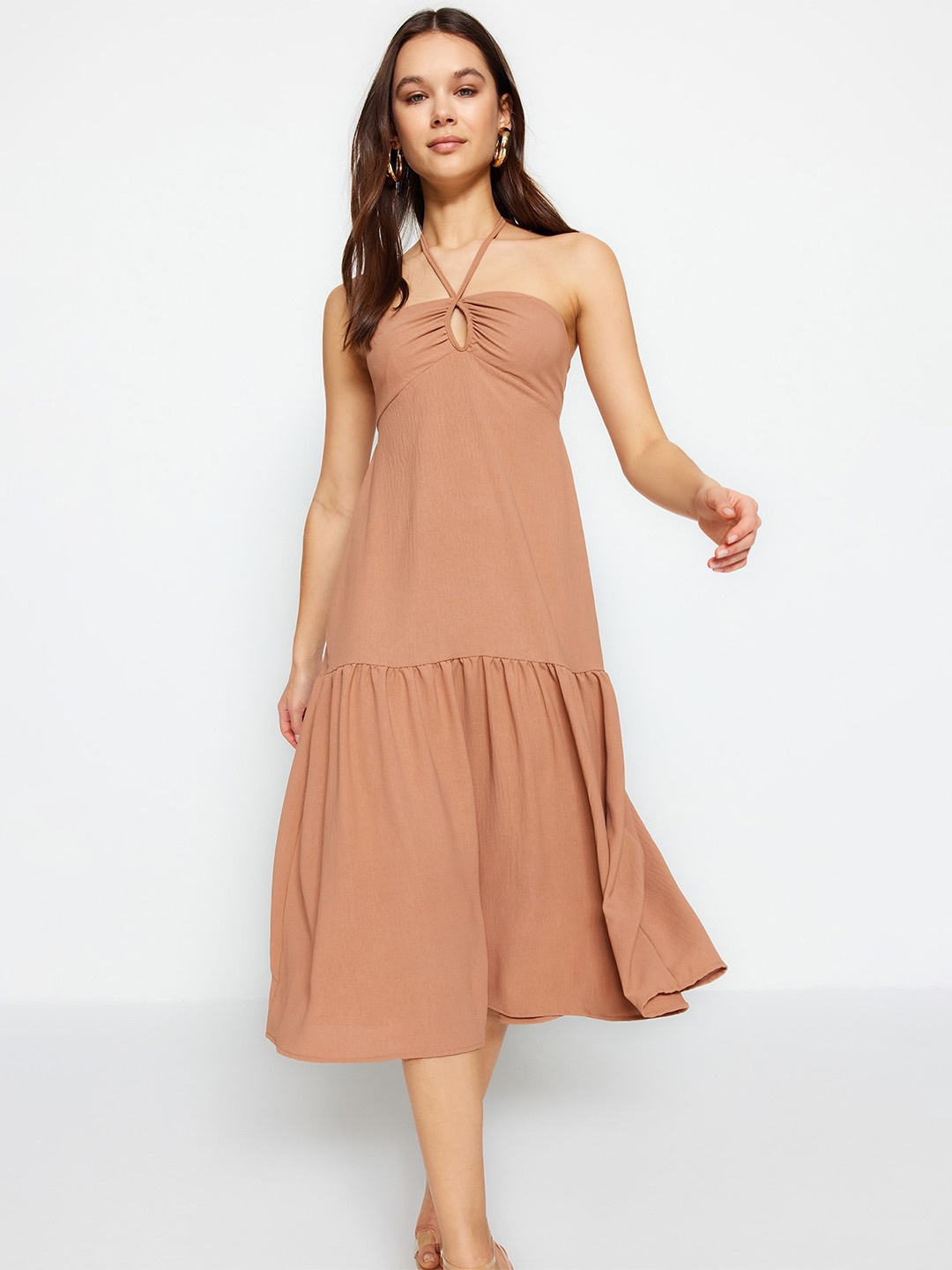 Trendyol Halter Neck A-Line Dress, Brown