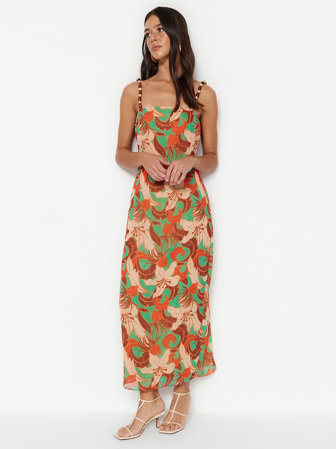 Trendyol Floral Printed Maxi Dress, Green