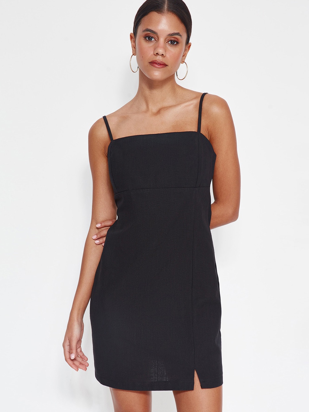 Trendyol Shoulder Straps Pure Cotton A-Line Dress, Na