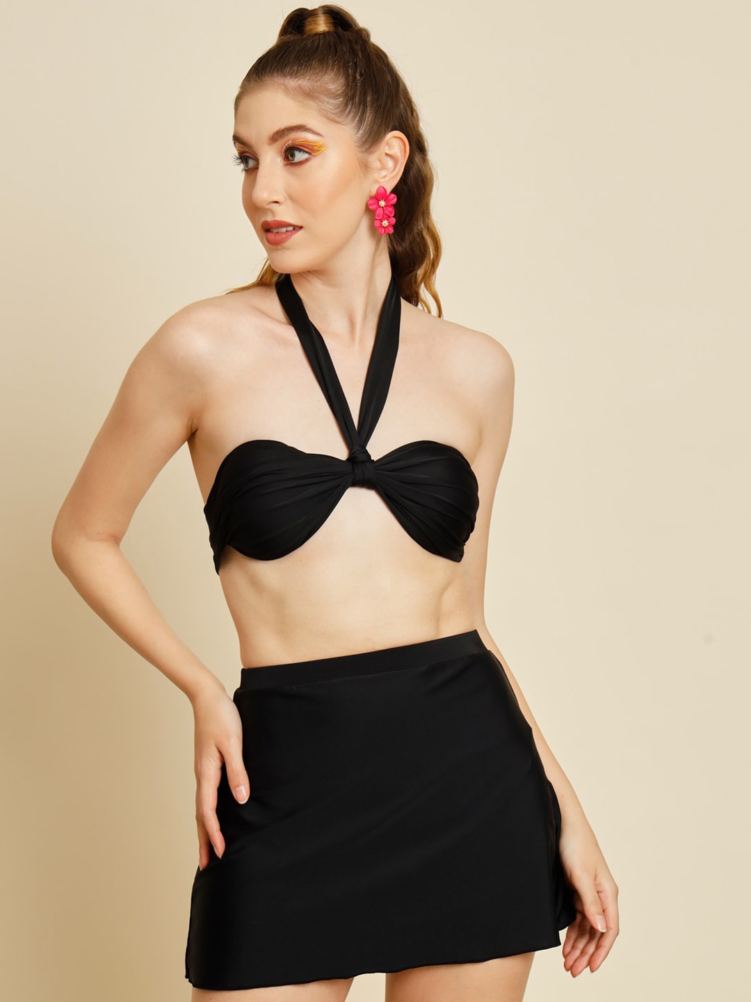 BAESD Black Off Shoulder Neck Sheath Mini Co-Ords