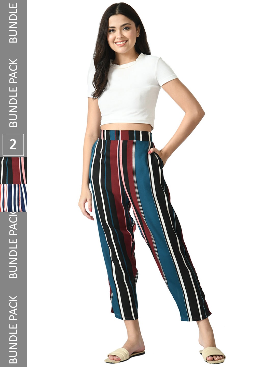 IndiWeaves Women Pack Of 2 Relaxed Straight Leg Straight Fit Striped High-Rise Trousers, Blue
IndiWeaves Women Pack Of 2 Relaxed Straight Leg Straight Fit Striped High-Rise Trousers, Blue