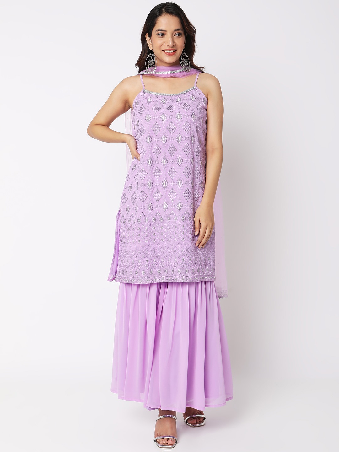 Ethnicity Ethnic Motifs Embroidered Mirror Work Kurta With Sharara & Dupatta, Lavender
Ethnicity Ethnic Motifs Embroidered Mirror Work Kurta With Sharara & Dupatta, Lavender