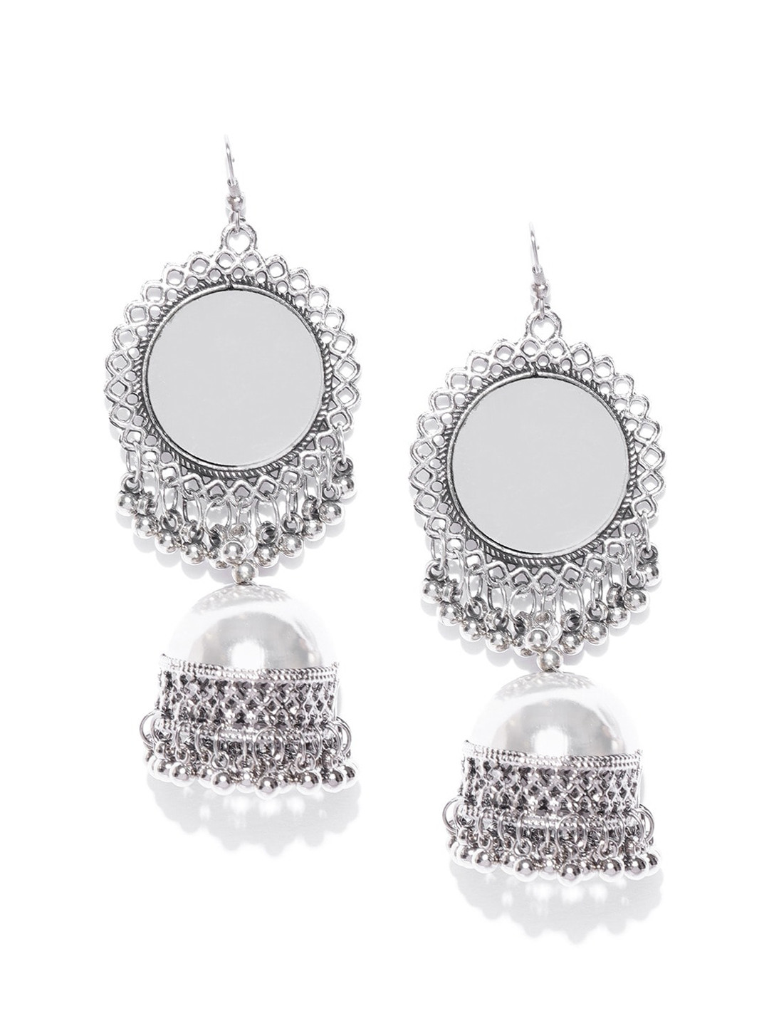 Sangria Silver-Plated Mirror-Studded Jhumka Earrings 
Sangria Silver-Plated Mirror-Studded Jhumka Earrings