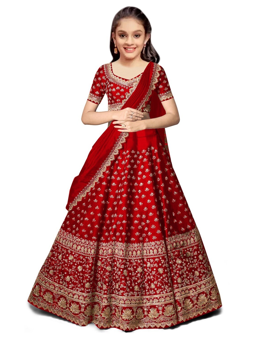 Kedar Fab Girls Embroidered Semi-Stitched Lehenga & Unstitched Blouse With Dupatta, Red
Kedar Fab Girls Embroidered Semi-Stitched Lehenga & Unstitched Blouse With Dupatta, Red