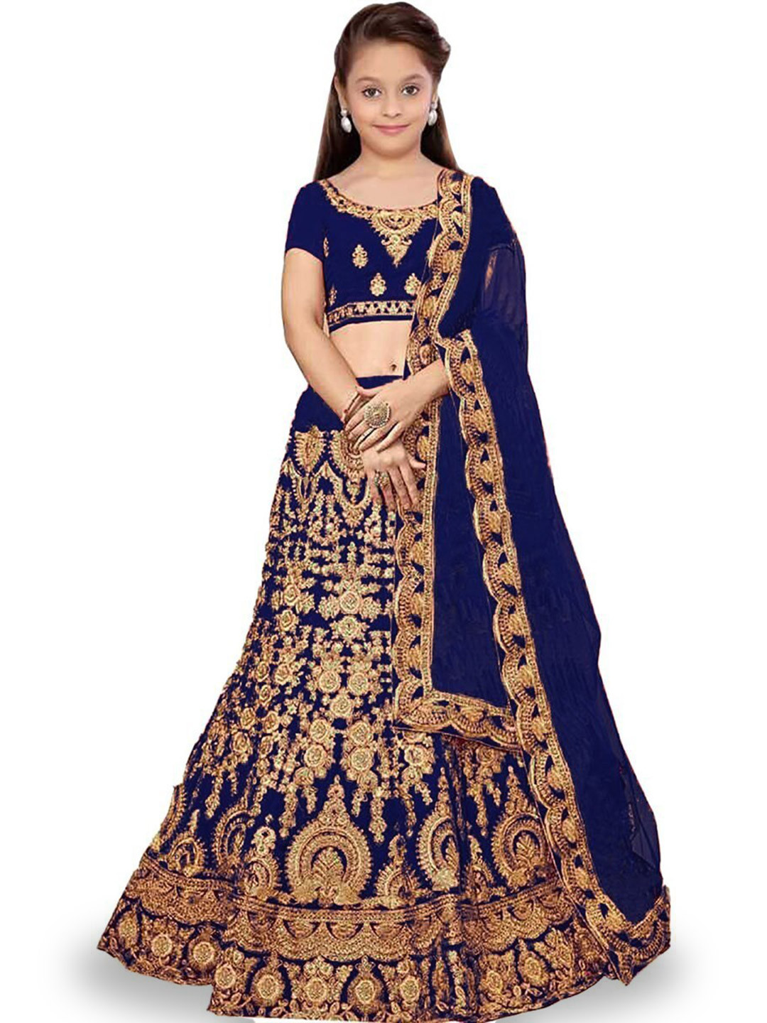 Kedar Fab Girls Embroidered Semi-Stitched Lehenga & Unstitched Blouse With Dupatta, Navy blue
Kedar Fab Girls Embroidered Semi-Stitched Lehenga & Unstitched Blouse With Dupatta, Navy blue