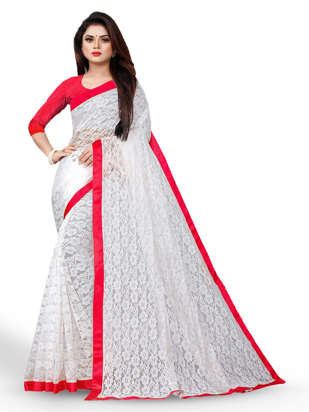 UNITED LIBERTY Floral Woven Design Saree, White
UNITED LIBERTY Floral Woven Design Saree, White