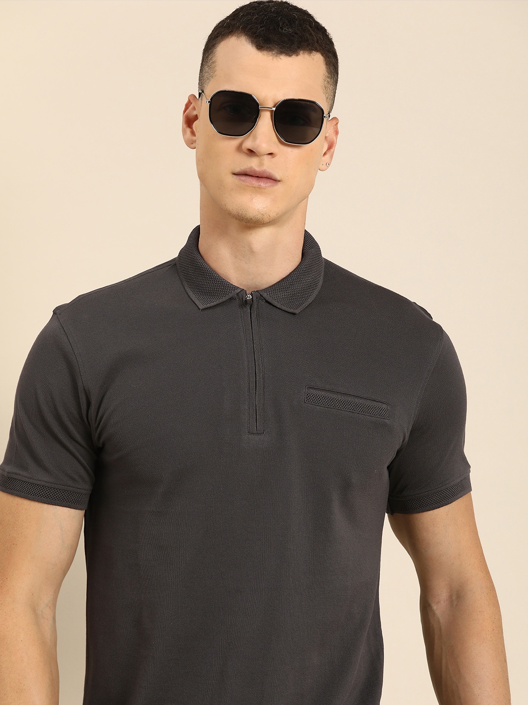 United Colors of Benetton Polo Collar Pure Cotton T-shirt, Charcoal