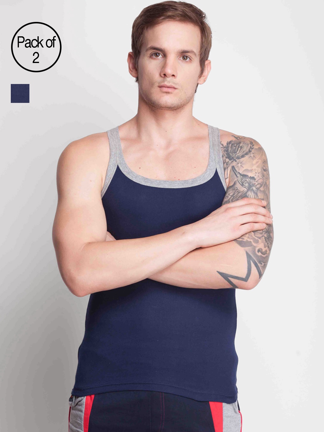 Dollar Bigboss Men Solid Pack of 2 Premium Cotton Racerback Styled Gym Vest, Navy blue
Dollar Bigboss Men Solid Pack of 2 Premium Cotton Racerback Styled Gym Vest, Navy blue