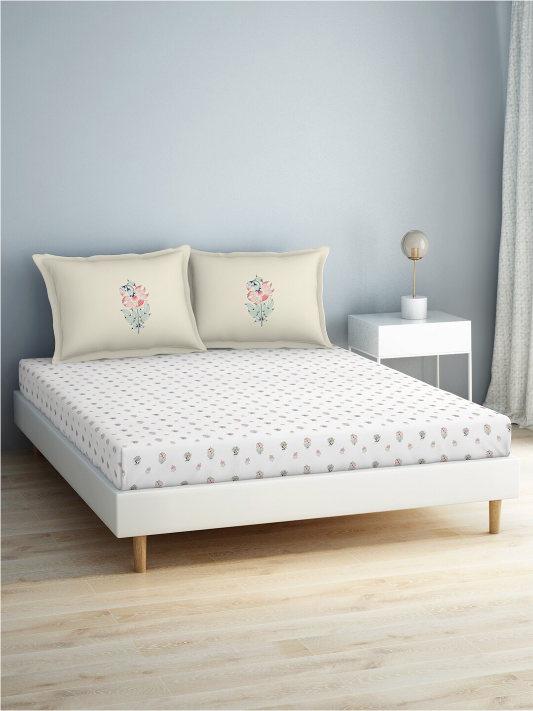 SPACES Imprints Cream-Coloured Printed 140 TC Pure Cotton King Bedsheet & 2 Pillow Covers
SPACES Imprints Cream-Coloured Printed 140 TC Pure Cotton King Bedsheet & 2 Pillow Covers
