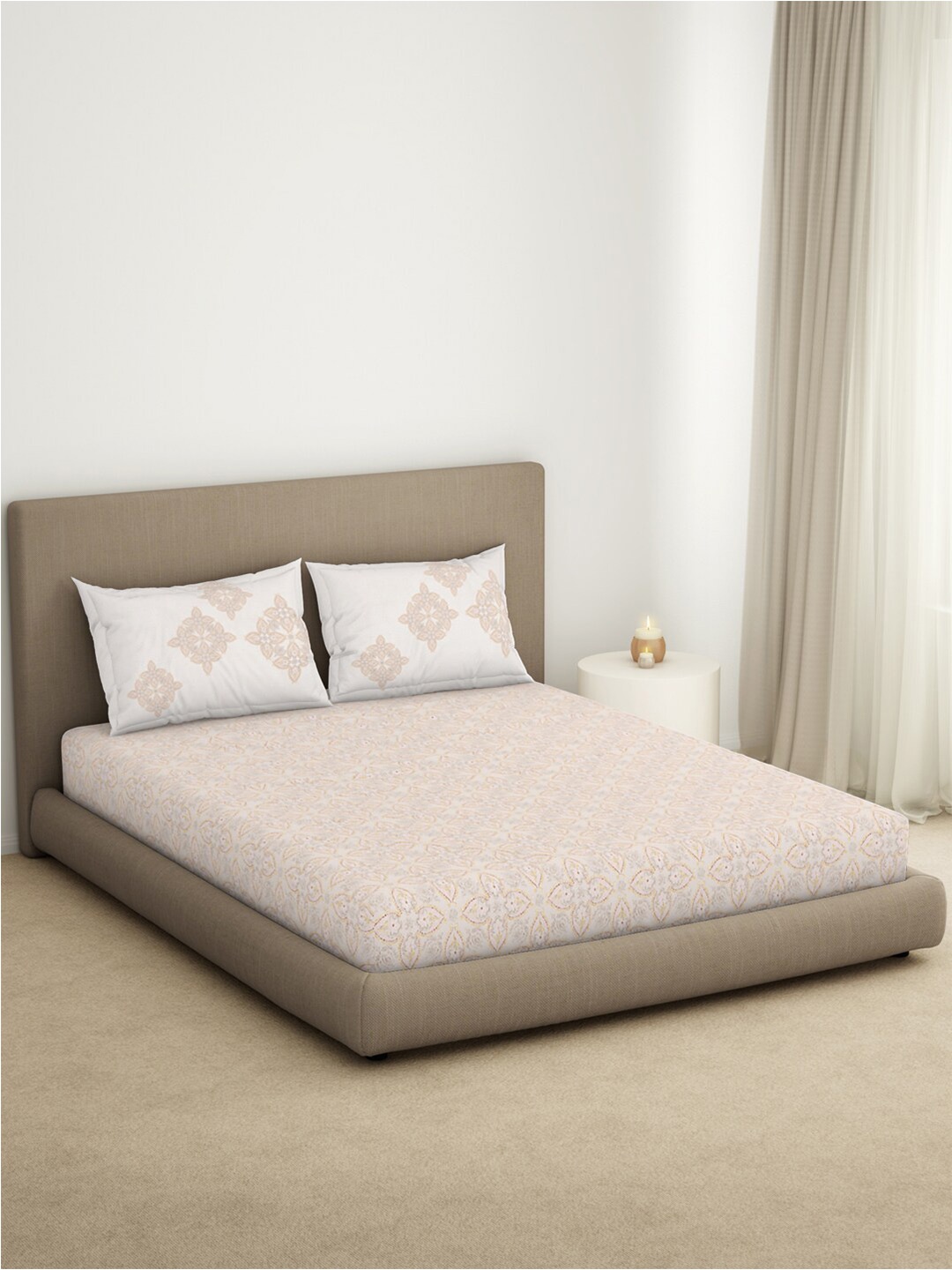SPACES Spring Ode Beige Ethnic Motifs 144 TC Cotton King Bedsheet with 2 Pillow Covers, White
SPACES Spring Ode Beige Ethnic Motifs 144 TC Cotton King Bedsheet with 2 Pillow Covers, White