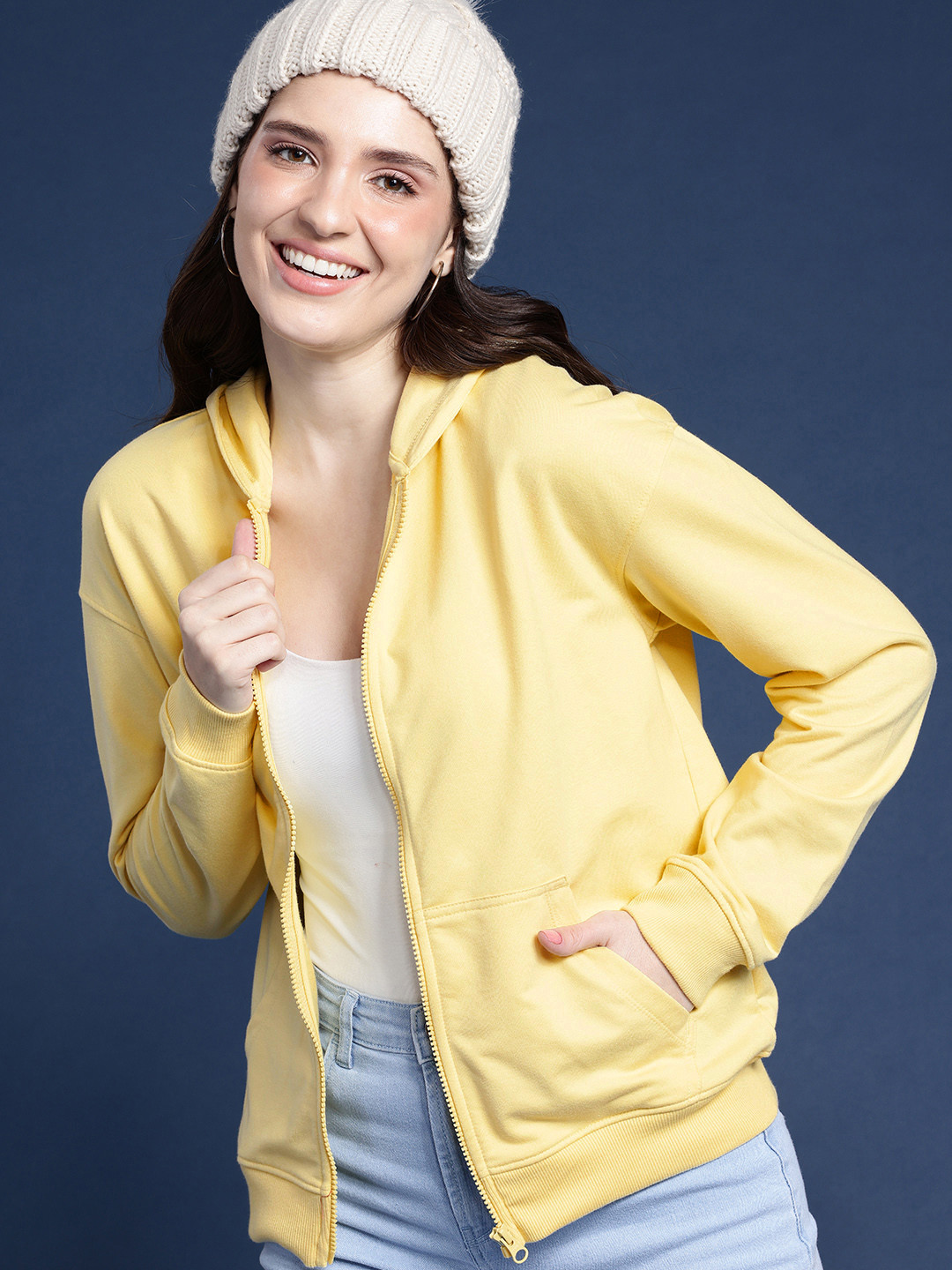 Mast & Harbour Women Hooded Sweatshirt, Yellow
Mast & Harbour Women Hooded Sweatshirt, Yellow