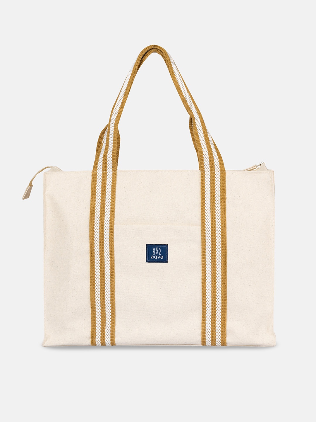 AQVA Striped Shopper Handheld Bag, White