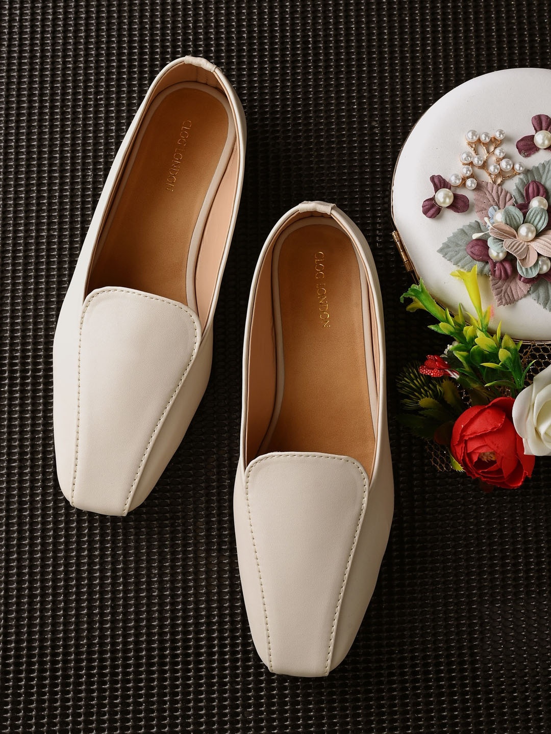 CLOG LONDON Square Toe Block Heel Pumps, Off white