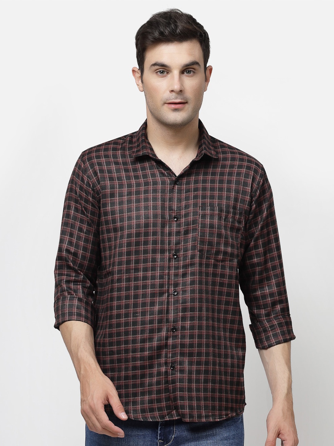 ADWYN PETER Checked Casual Shirt, Black