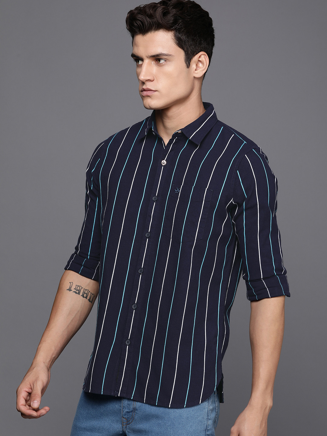 WROGN Pure Cotton Slim Fit Striped Casual Shirt, Navy blue
WROGN Pure Cotton Slim Fit Striped Casual Shirt, Navy blue