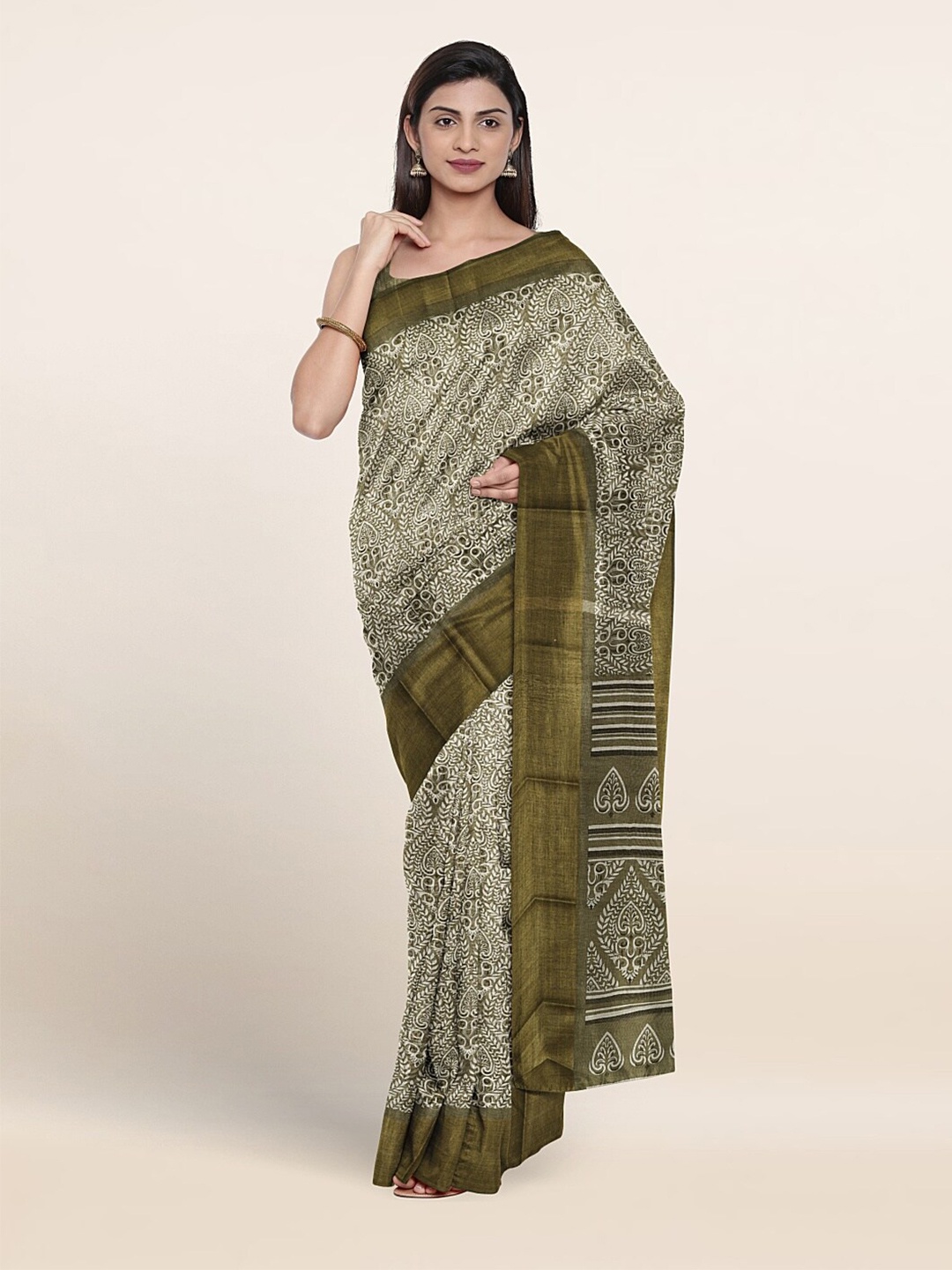 Pothys Ethnic Motifs Printed Saree, Green