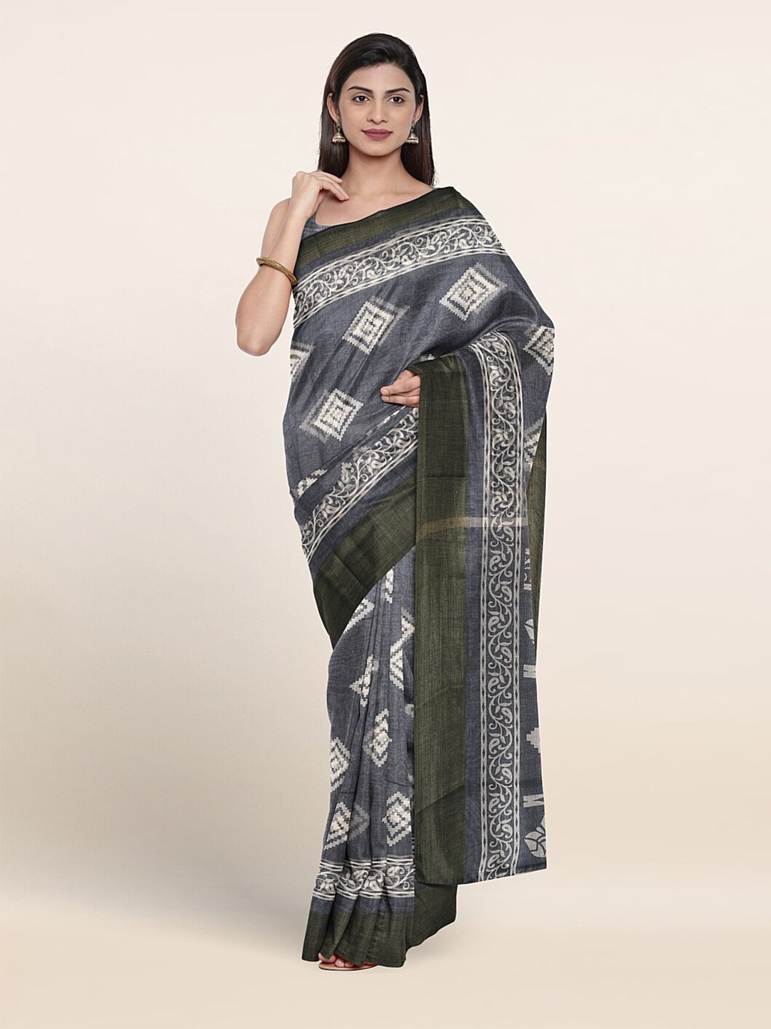 Pothys Geometric Printed Saree, Grey