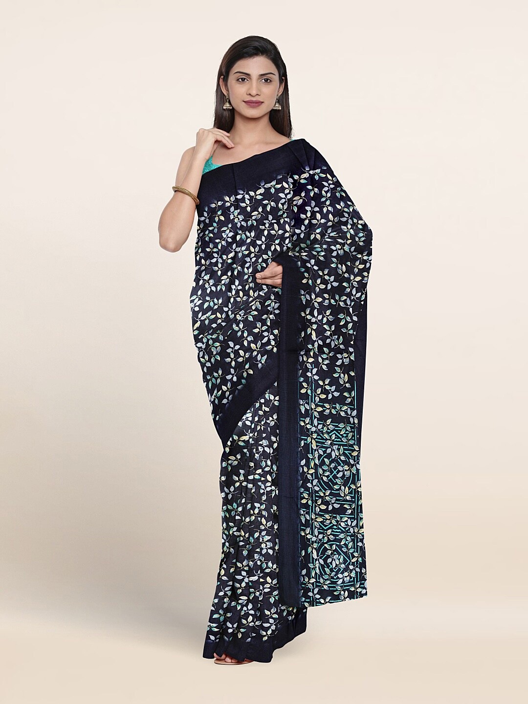 Pothys Floral Printed Saree, Navy blue