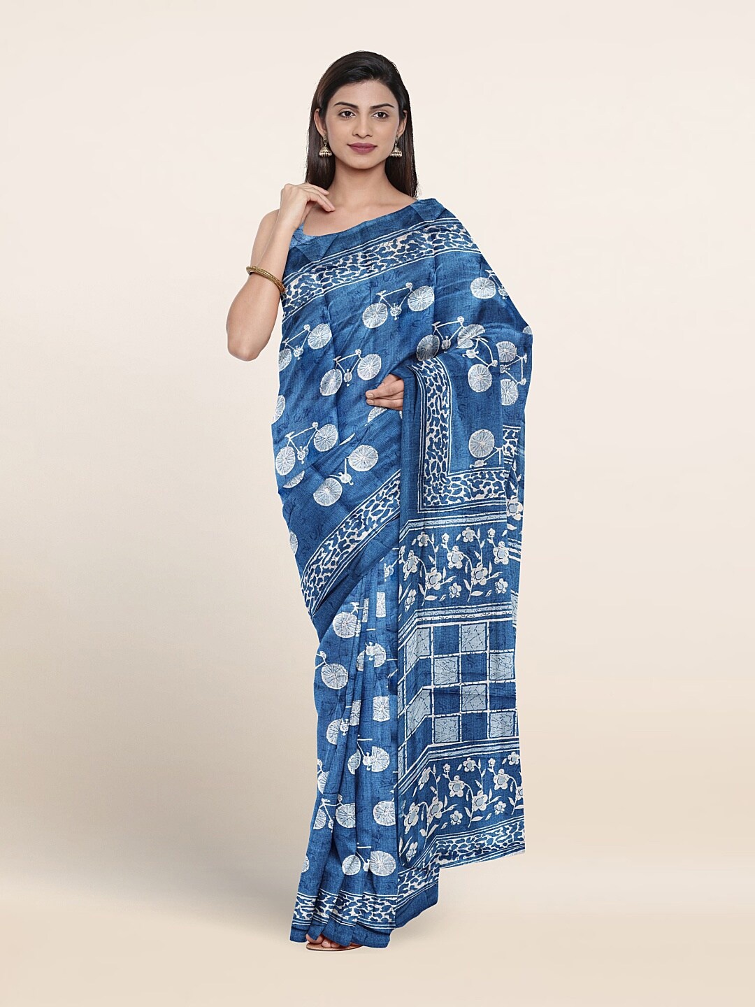 Pothys Abstract Printed Saree, Blue