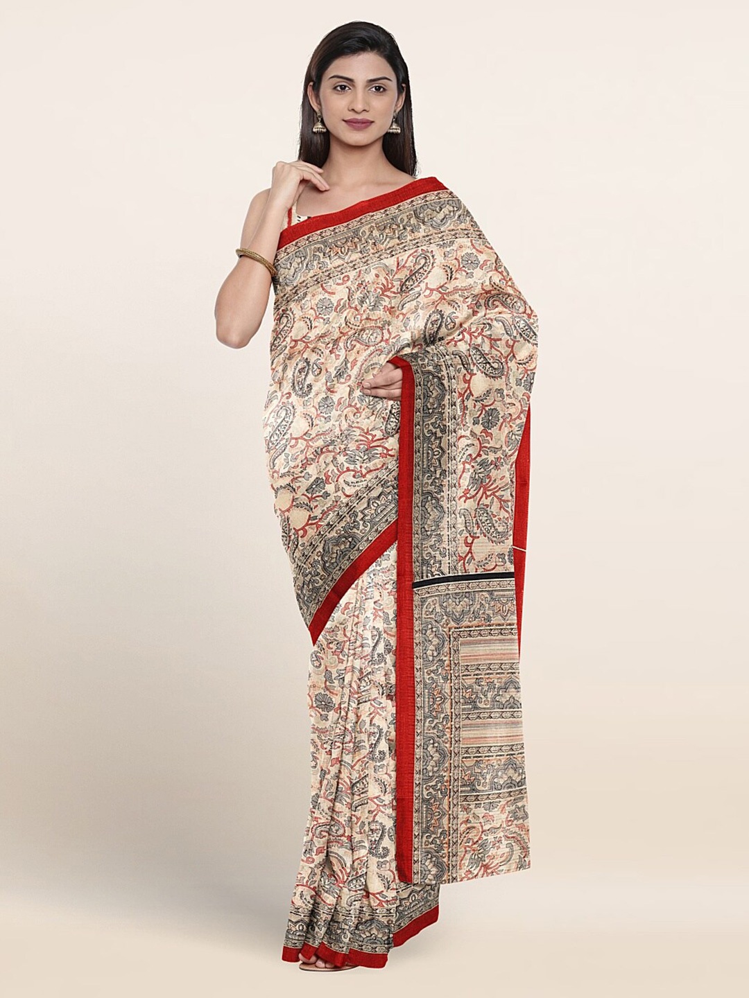 Pothys Paisley Printed Saree, Cream