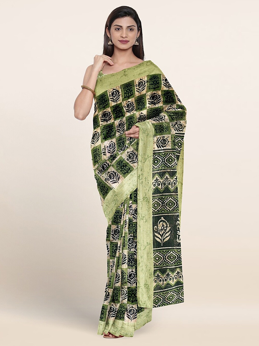 Pothys Floral Printed Saree, Green