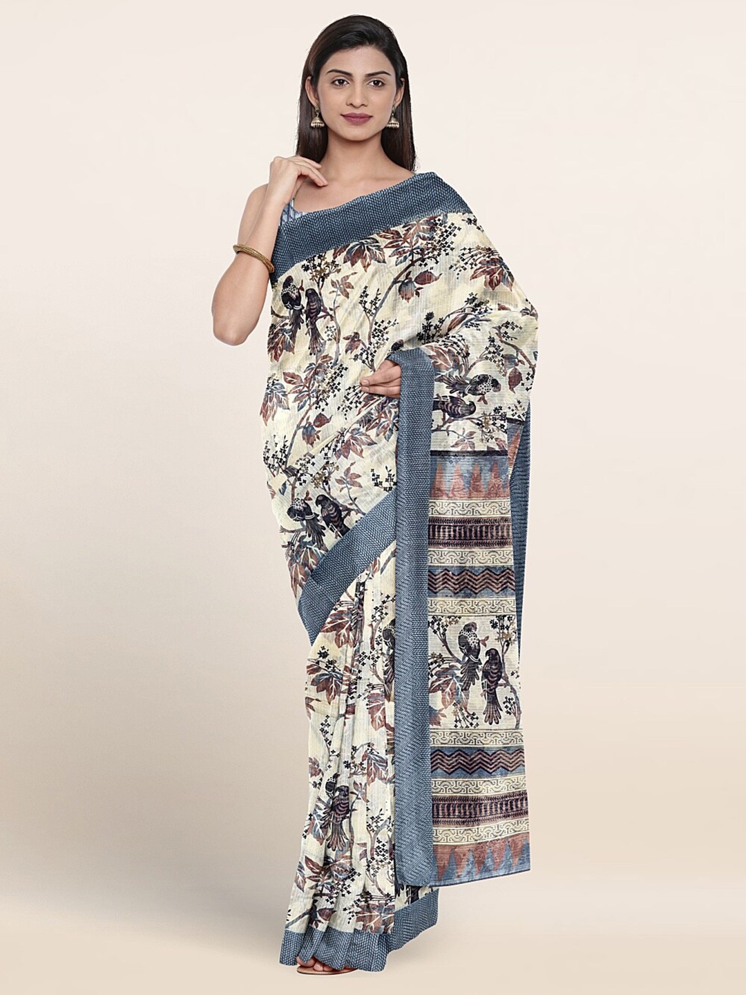 Pothys Floral Printed Saree, Cream