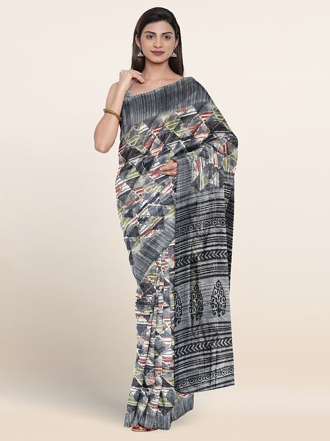 Pothys Geometric Printed Saree, Grey