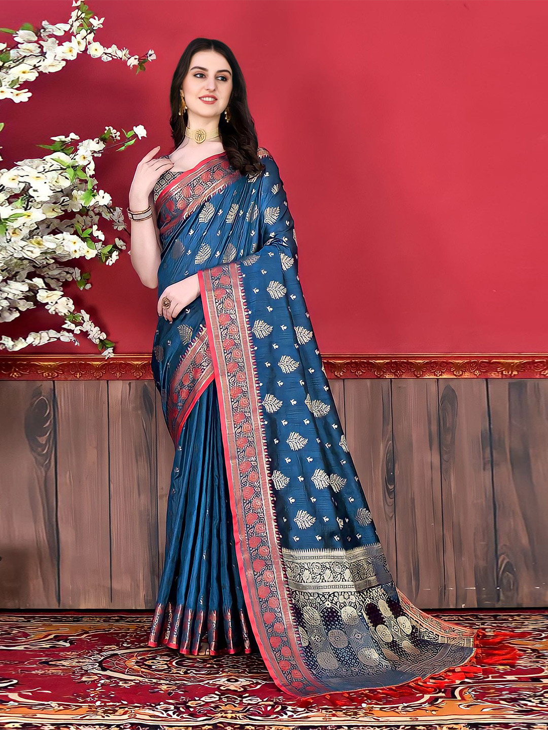 Mitera Ethnic Motifs Woven Design Zari Banarasi Saree, Navy blue
Mitera Ethnic Motifs Woven Design Zari Banarasi Saree, Navy blue