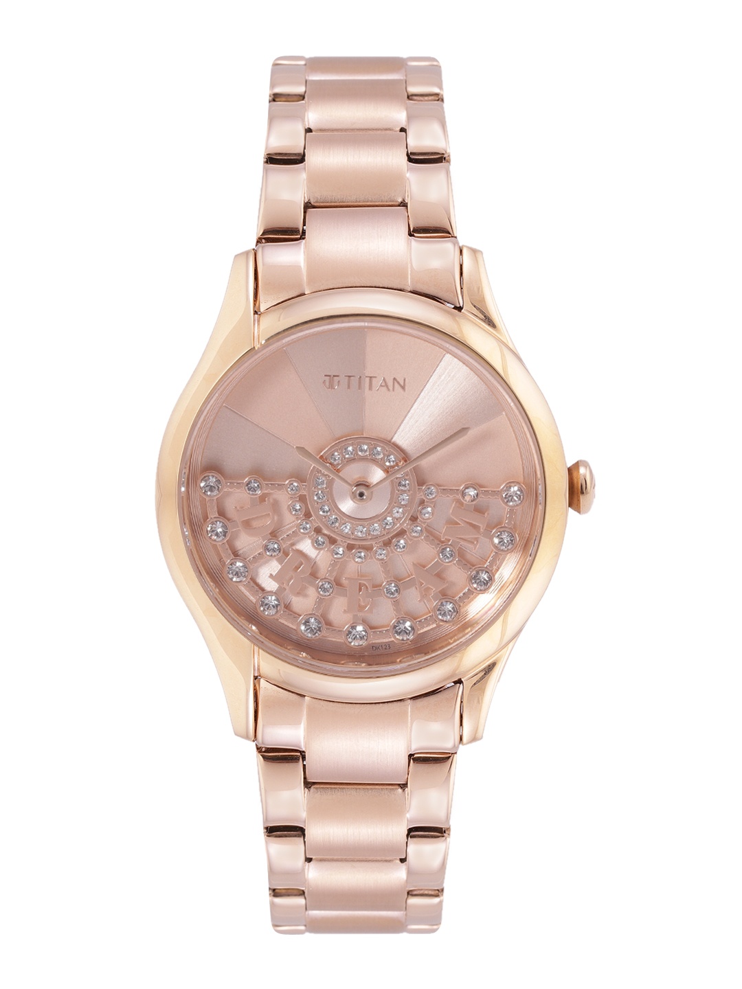 Titan Women Embellished Dial & Bracelet Style Straps Analogue Watch NR95111WM01, Rose gold
Titan Women Embellished Dial & Bracelet Style Straps Analogue Watch NR95111WM01, Rose gold