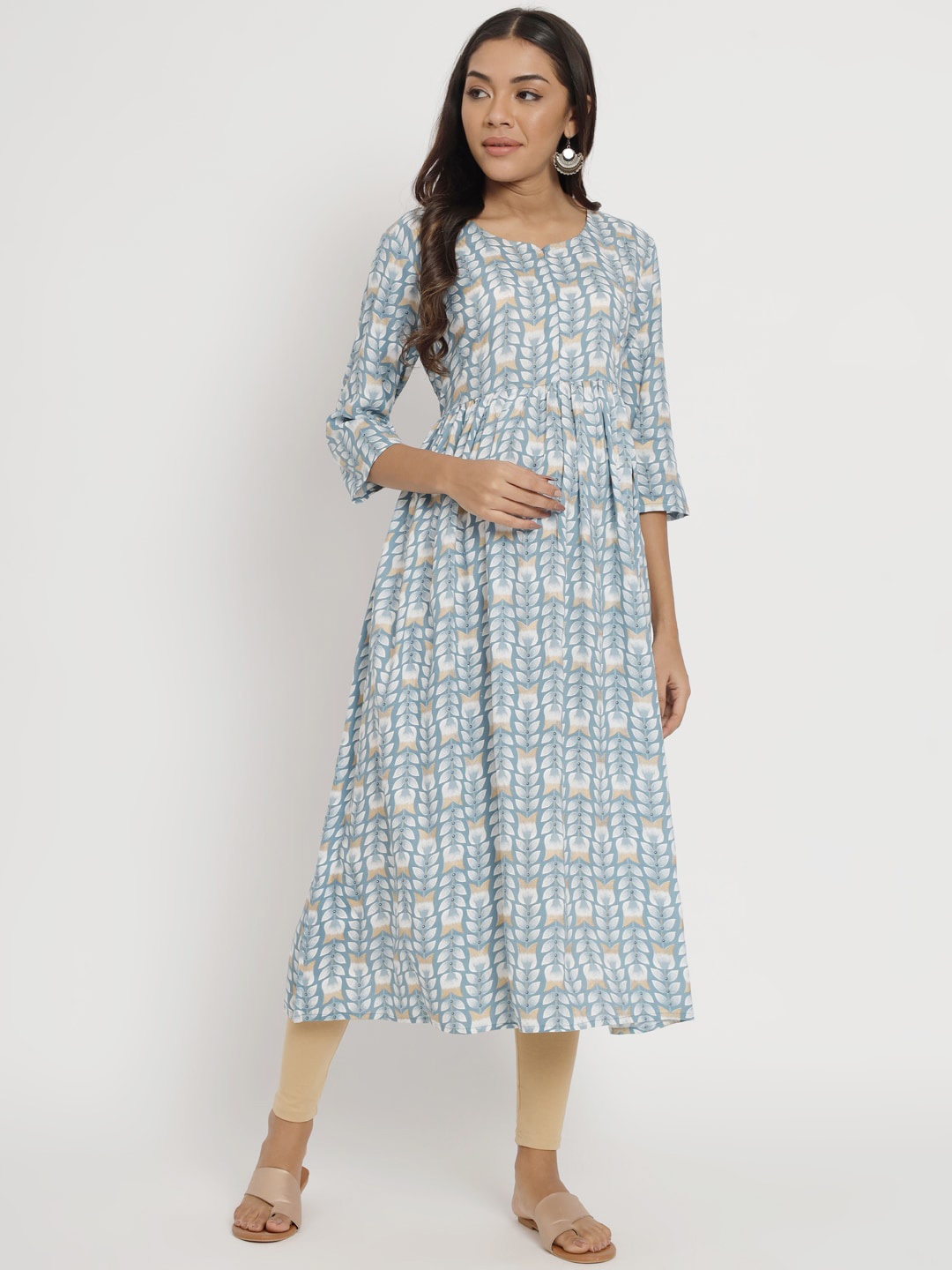 Aujjessa Printed Pure Cotton Maternity Feeding Kurta, Grey