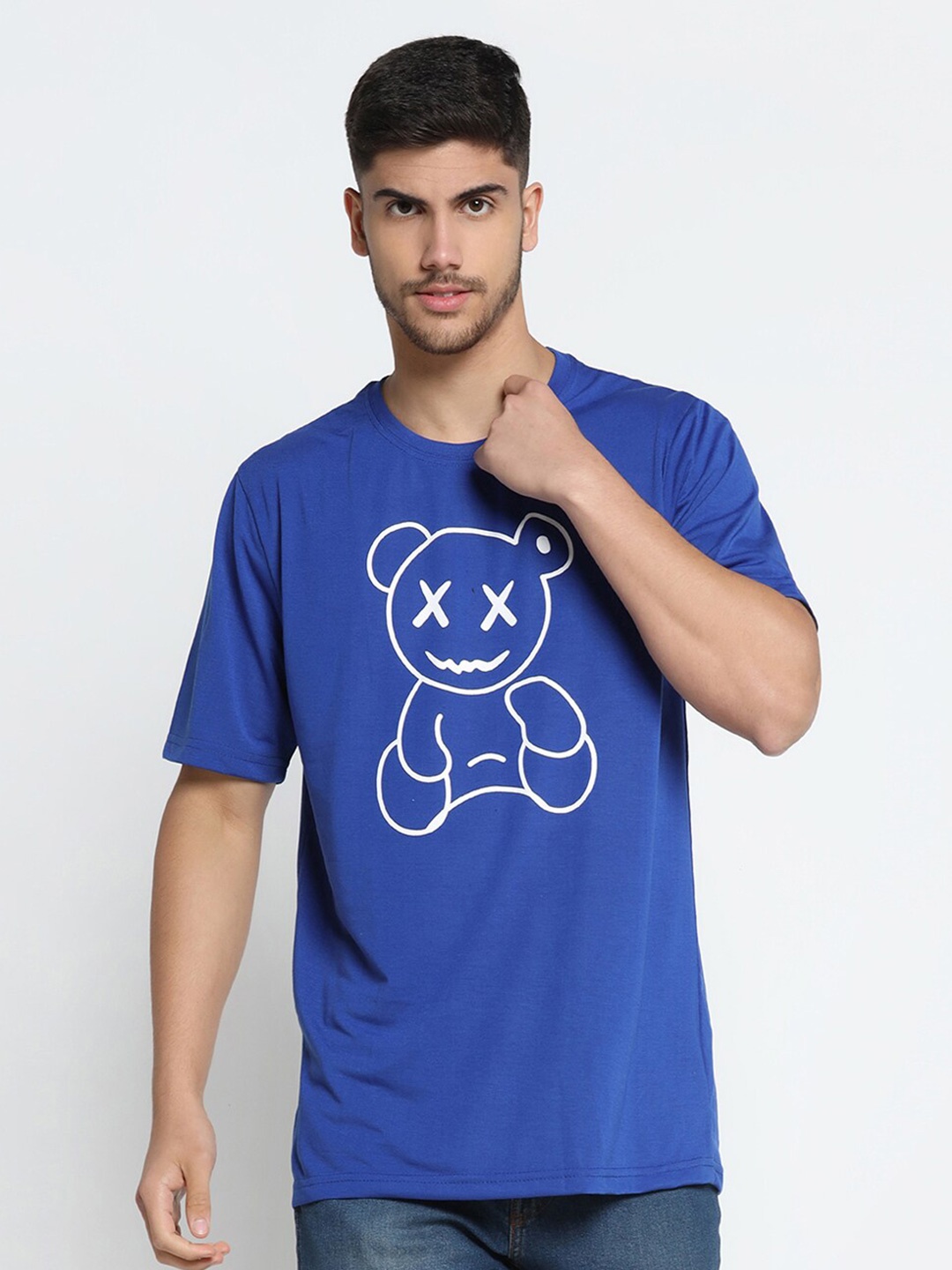 INKKR Typography Printed Short Sleeves Cotton T-shirt, Blue