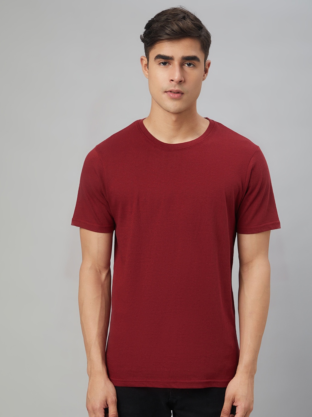 FTX Round Neck Pure Cotton T-shirt, Maroon