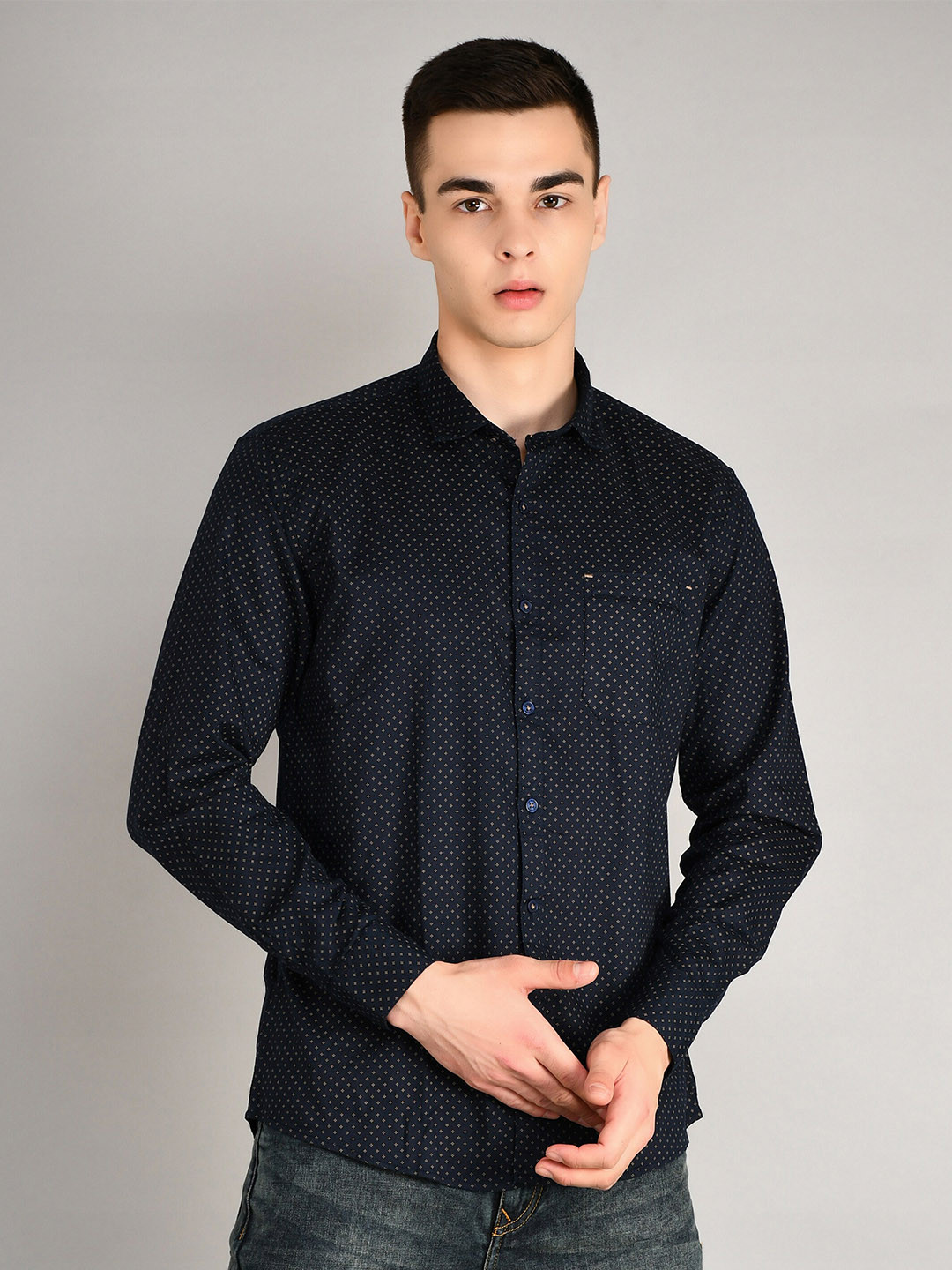 TIM PARIS Spread Collar Long Sleeves Standard Micro Ditsy Printed Pure Cotton Casual Shirt, Navy blue
TIM PARIS Spread Collar Long Sleeves Standard Micro Ditsy Printed Pure Cotton Casual Shirt, Navy blue