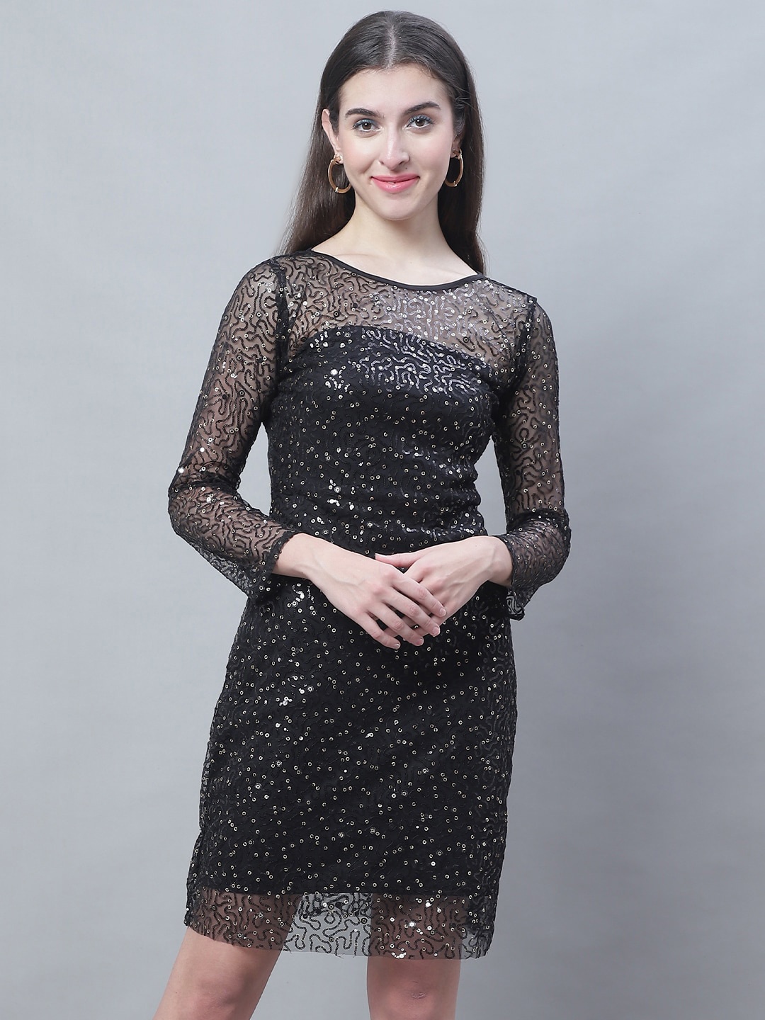 Karmic Vision Embellished Sequined Detailed Bling & Sparkly Semi Sheer Sheath Dress, Black
Karmic Vision Embellished Sequined Detailed Bling & Sparkly Semi Sheer Sheath Dress, Black