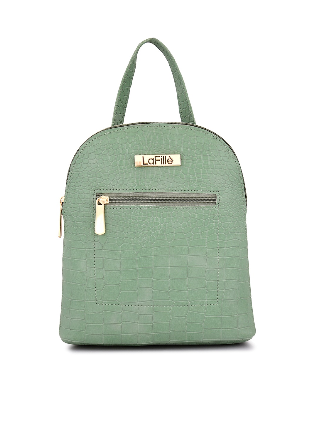 LaFille Green PU Textured Small Backpack