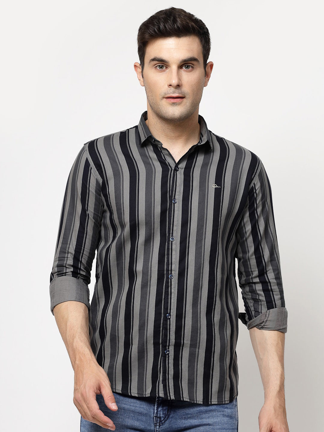 ADWYN PETER Striped Spread Collar Cotton Casual Shirt, Black
ADWYN PETER Striped Spread Collar Cotton Casual Shirt, Black